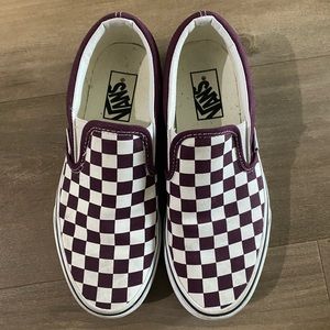 Vans - slip ons, size 7.5, wine grape color, checkerboard